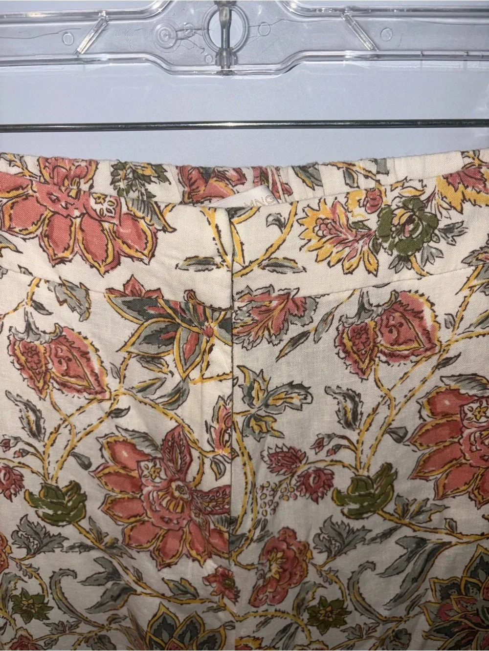 NWT Mango Cream Floral Wide Legged Trousers with Rust and Olive Motif